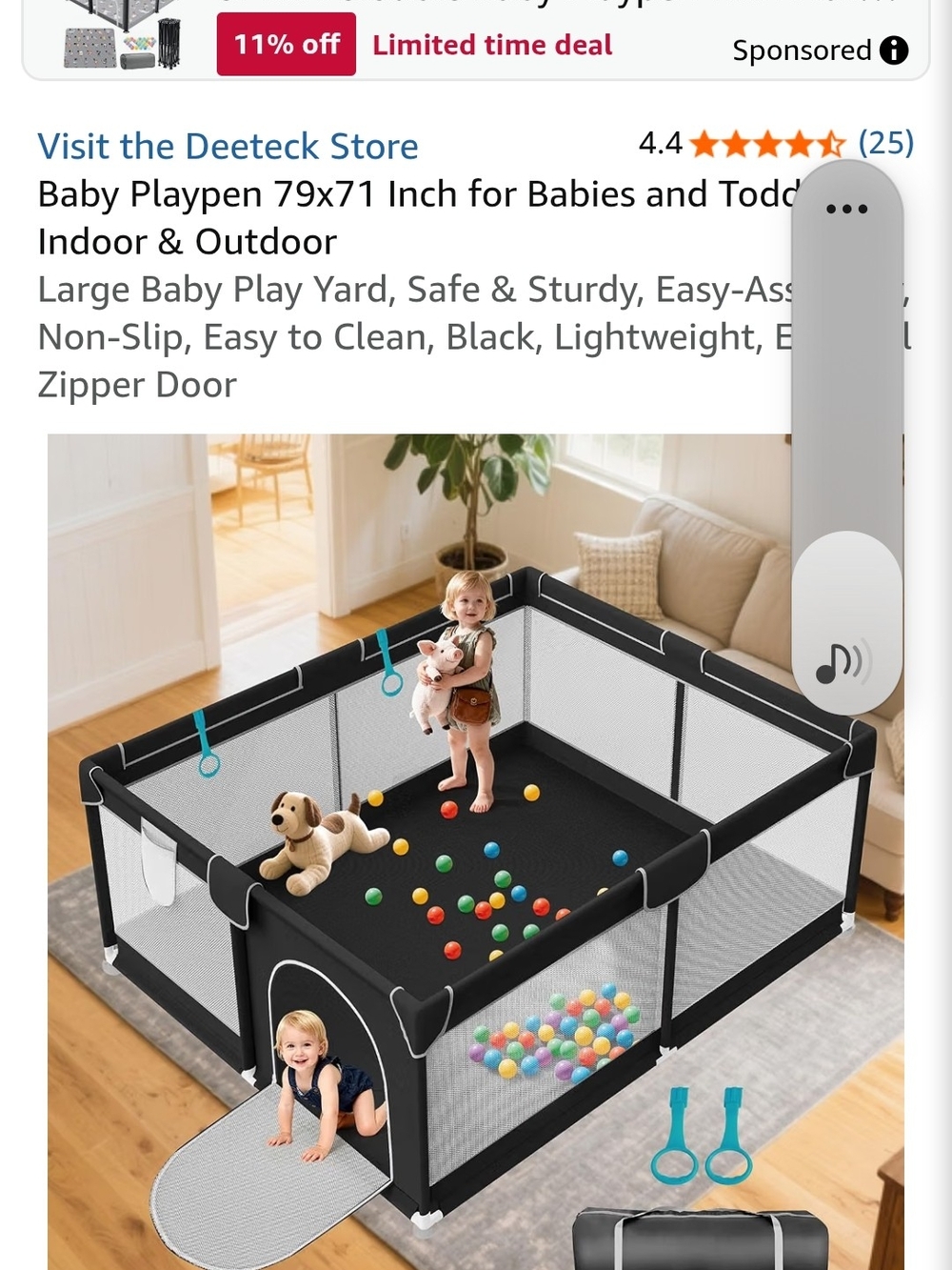 Deeteck Black Kids Playpen Play Yard - Portable Baby Playpen